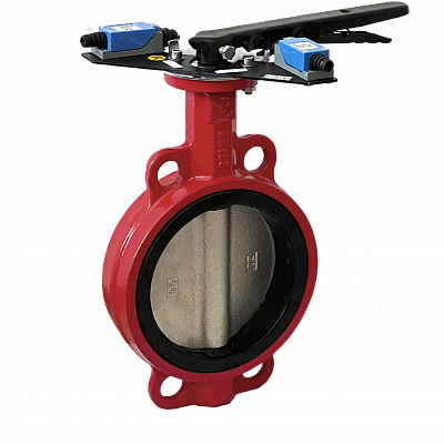 Затвор дисковый межфланцевый Ridval RVB 01 DN300, корп чугун, диск чугун,с УКП о/з.IP64 КРАСНЫЙ